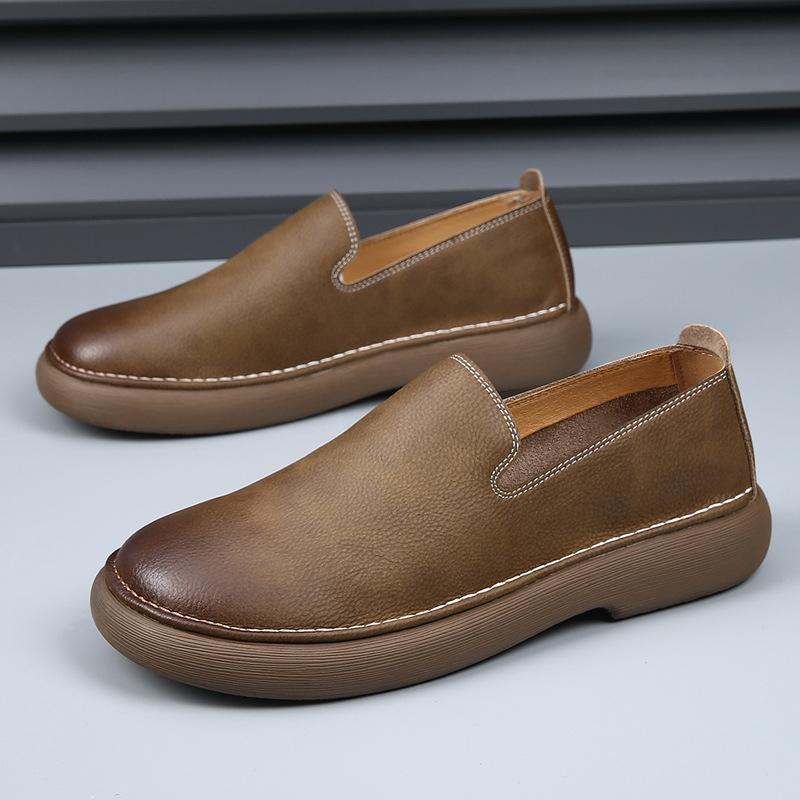 

2025 spring new men s shoes breathable one-pedal lazy casual leather shoes men s retro trend versatile loafers 38