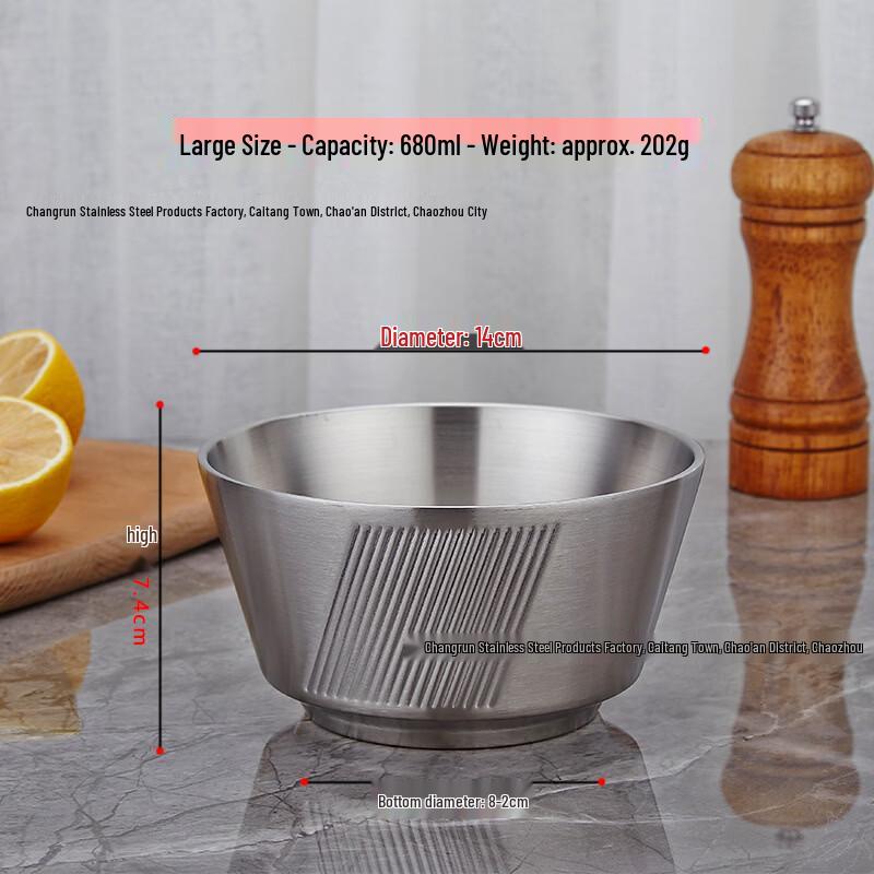 304 Stainless Steel Double-Layer Insulated Bowl, 14cm