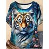 Plus Size Casual Crew Neck Short Sleeve Tiger Horse Animal Print T-Shirt - Soft Stretch Polyester Fabric Spring and Summer Womens Relaxed Fit Clothing
