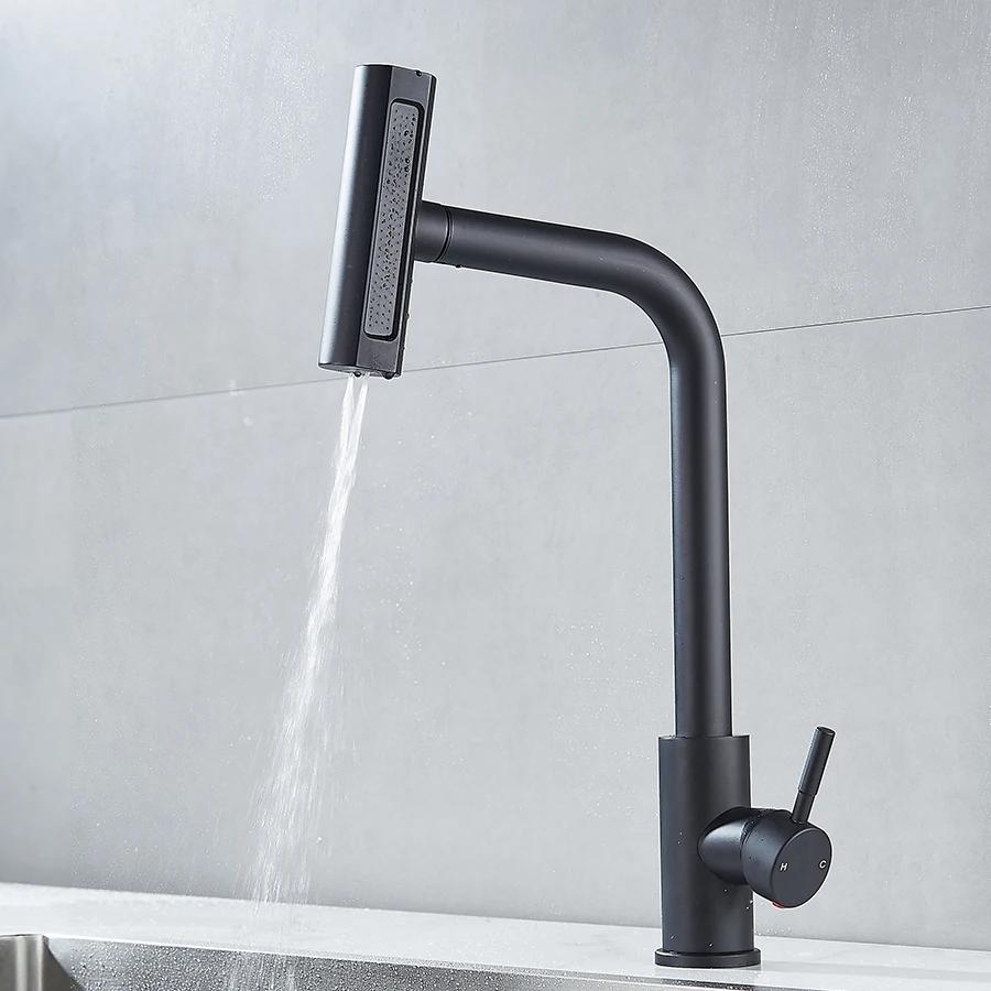 Stainless Steel Sink Vegetable Washing Basin Kitchen Faucet Pull-out Multi-functional 4 Modes Mixer Tap Kitchen Waterfall Faucet