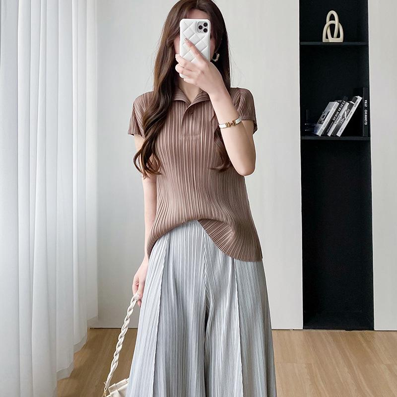 

Miyake Женский летний плиссированный универсальный топ облегающего кроя 2023: Удобный, Стройнящий и Свободного кроя One Size хаки