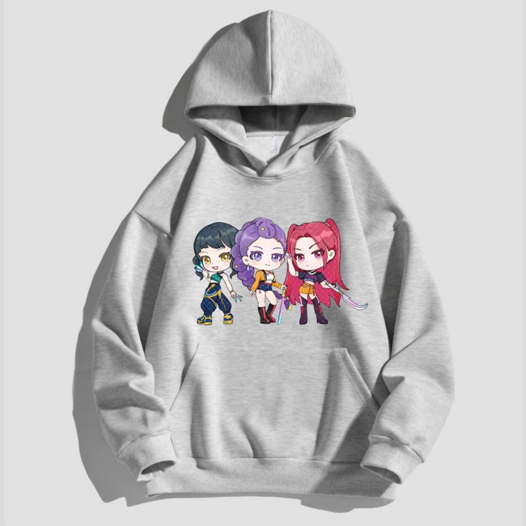 Kpop Children's Cartoon Printed Hooded Sportswear Casual Street Style Anime Idol Combination Printed Long Sleeved Girls' Top