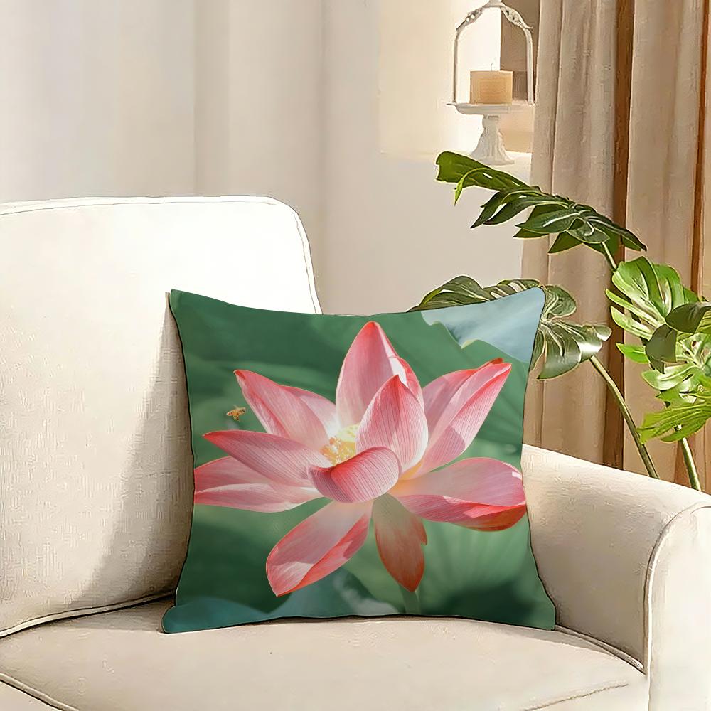 Fashion Lotus Cushion Cover Reversible Plush Pillow Cover Soft Fluffy Home Decor for Sofa Bedroom