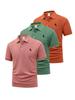 3 Pack Mens Piped Trim Short Sleeve Polo Shirt, Casual Coffee Tops, Classic Fit for Cafe Errands Outdoor Stroll Commute Leisure Wear
