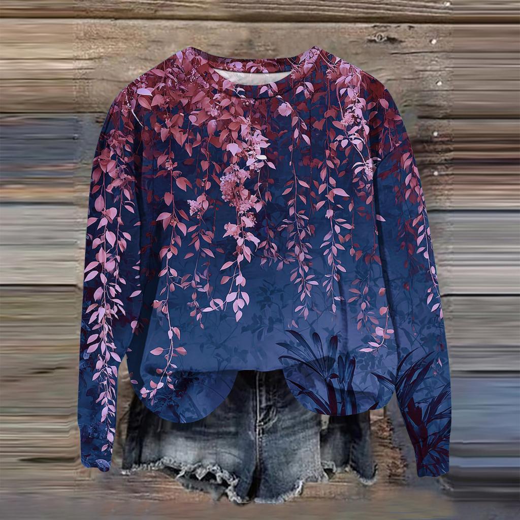 Women's Fashion Printed Long Sleeve Loose Round Neck Sweatshirt Top Fall