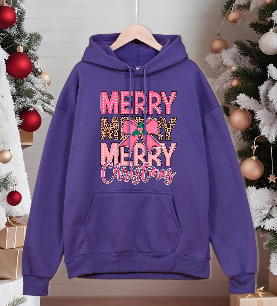 Merry Christmas Pink Bow Printing Men Hoodies Autumn Casual Hoody Fleece Comfortable Clothing Male Loose Unisex Pullovers