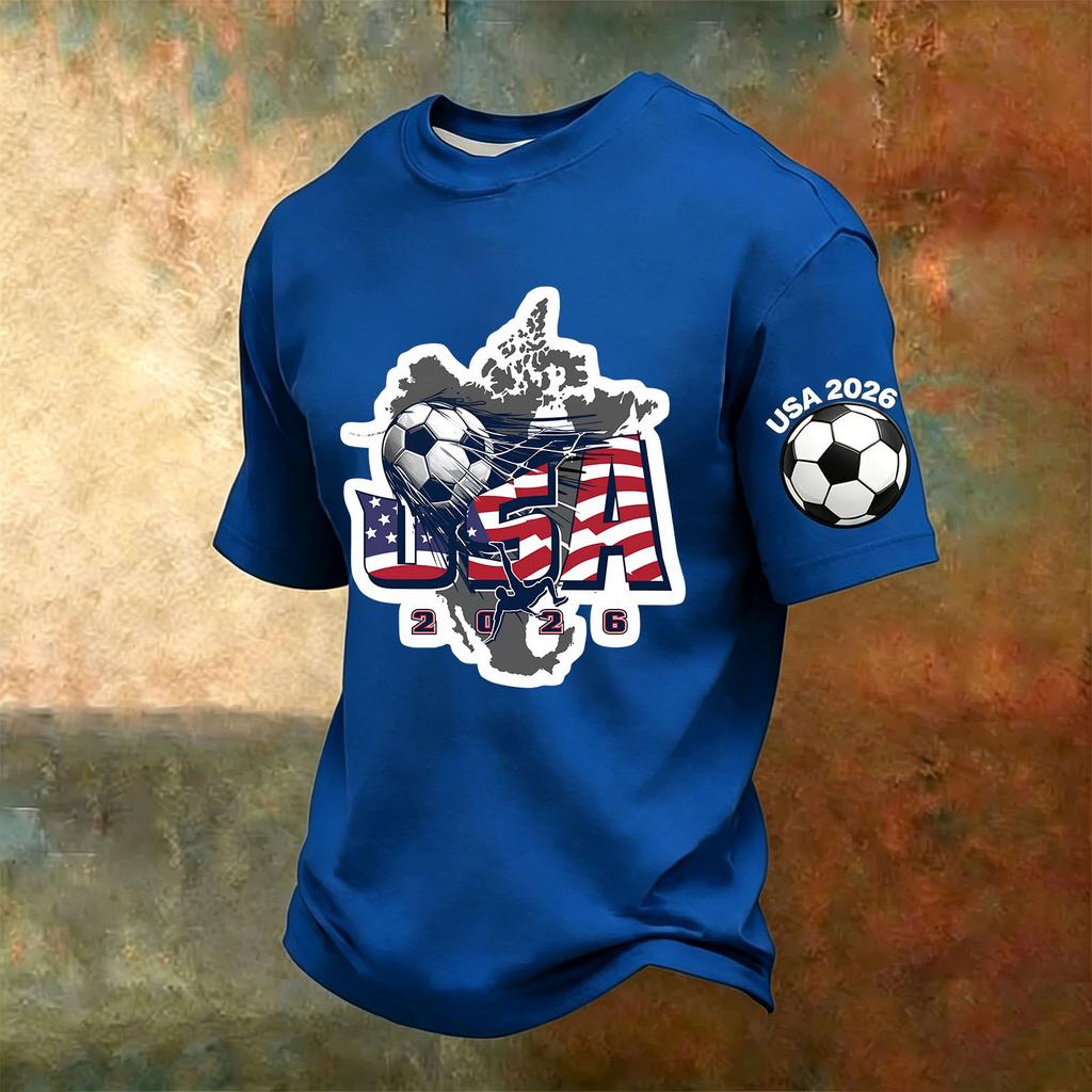 Men's V-Neck Printed Short Sleeve T-Shirt, Lightweight Breathable Casual Summer Top