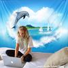 Dolphin Jump Tapestry Wall Hanging Blue Wave Sailboat Bohemia Sofa Carpet Desk Mat Bedroom Living Room Art Decor