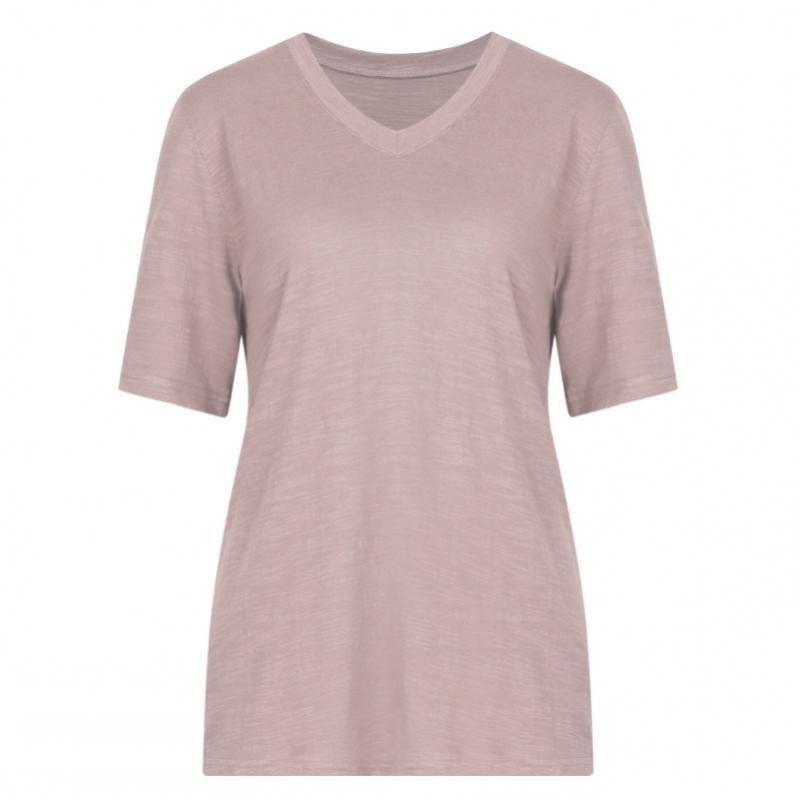Shop Women Slub CoTTon V Neck ShorT sleeVe T shirT iVory Dai Wsh 0520