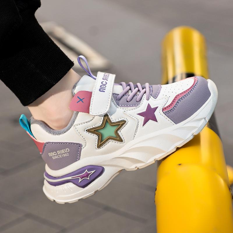 Girls autumn and winter sports shoes cartoon star fashion cotton warm shoes medium and older children's men's and women's outdoor running shoes