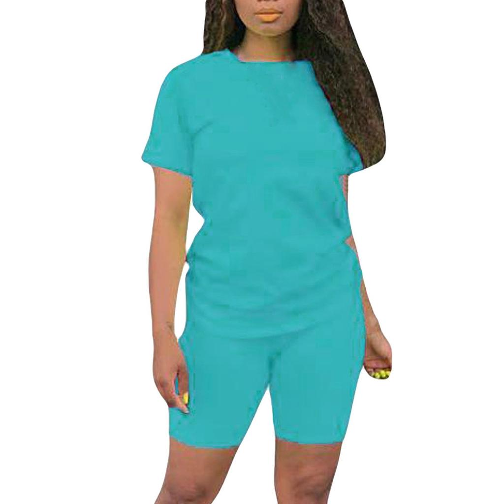 Women's 2 Piece Casual Sports Solid Color Suit Short Sleeve Top And Pants Set