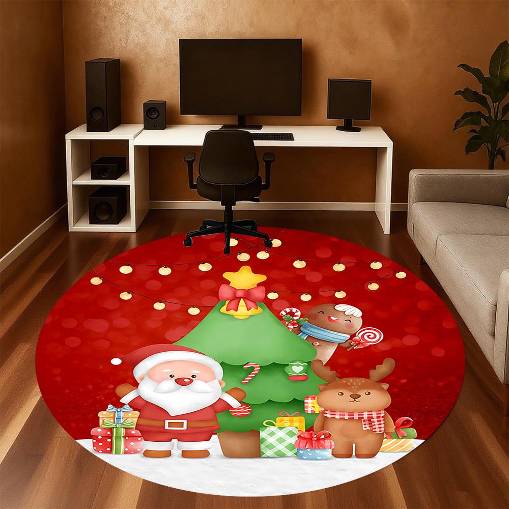 1pc Christmas tree Santa Claus Round Chair mat Area Rug - Non-Slip, Floor Mat for Office, Bedroom, and Indoor Decor c1125224