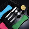 7Pcs/3Pcs Set Dinnerware Portable Printed Knifes Fork Spoon Stainless Steel Family Camping Steak Cutlery Tableware with Bag
