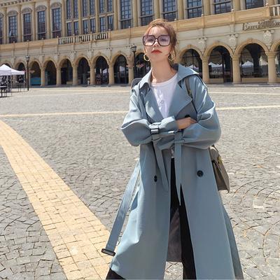 Blue Windbreaker Women's Mid-length Early Spring New Style Little Goddess Style Coat