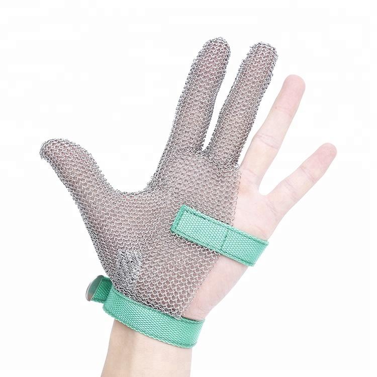 Anti-snij Drie Vinger Metalen Haak Slagers Snijbestendig Roestvrij Staal Gaas Kettingmail Handschoenen