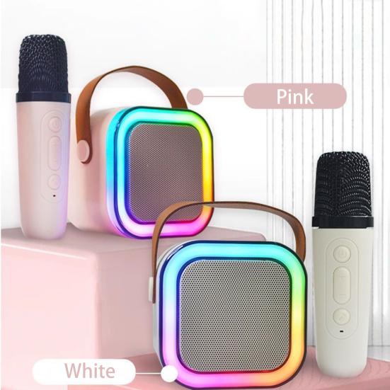 Mini macchina per karaoke compatibile con Bluetooth con microfono, 5 effetti sonori, set di altoparlanti per karaoke portatili compatti ad alta potenza