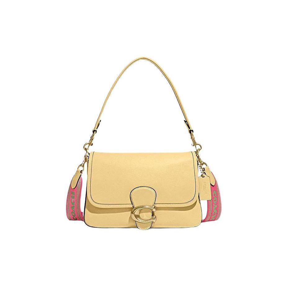Coach Tabby 26 Solid Color Leather Color Block Top Handle Flap Bag Women Handbags Cream-Yellow C9804-B4VN