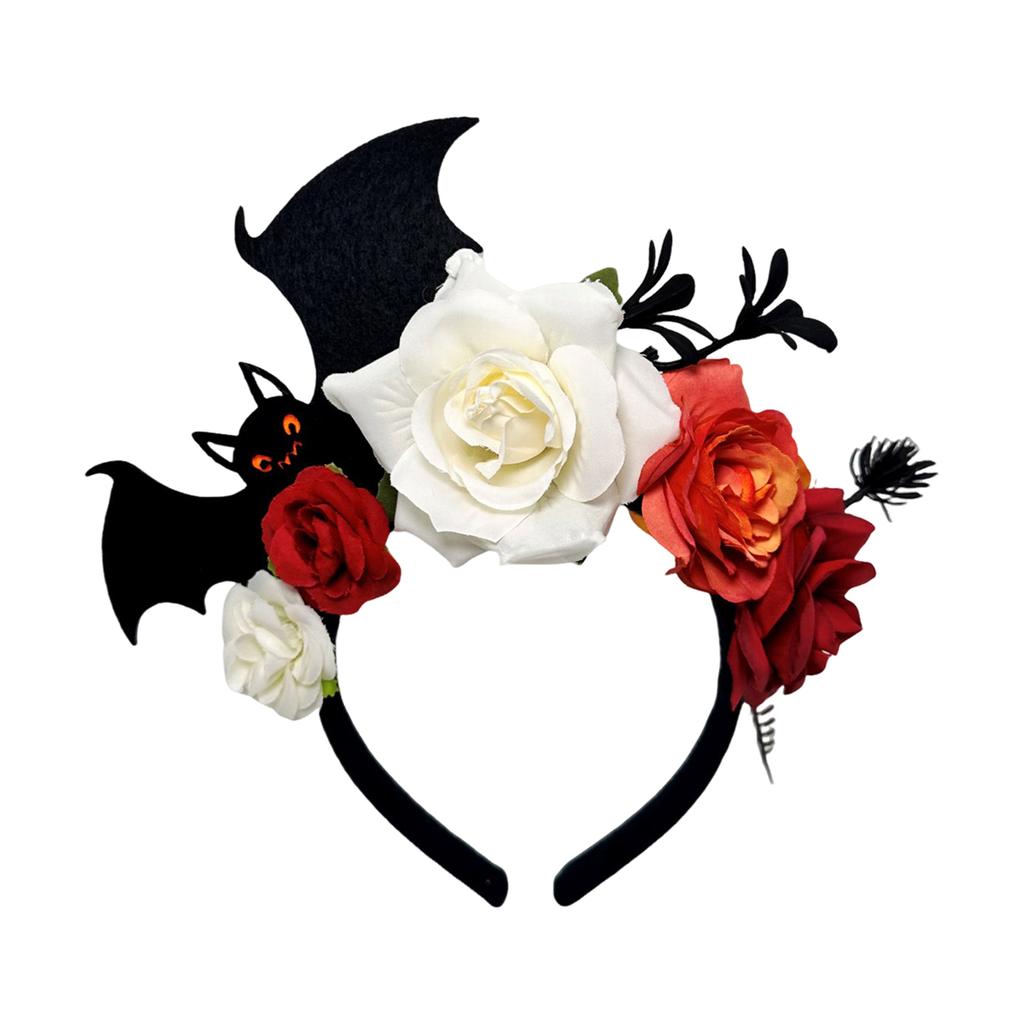 Halloween Black Bat Hair Bands With Rose Decor Halloween Party Hair Accessories Gothic Cosplay Hair Hoops Costume Masquerade