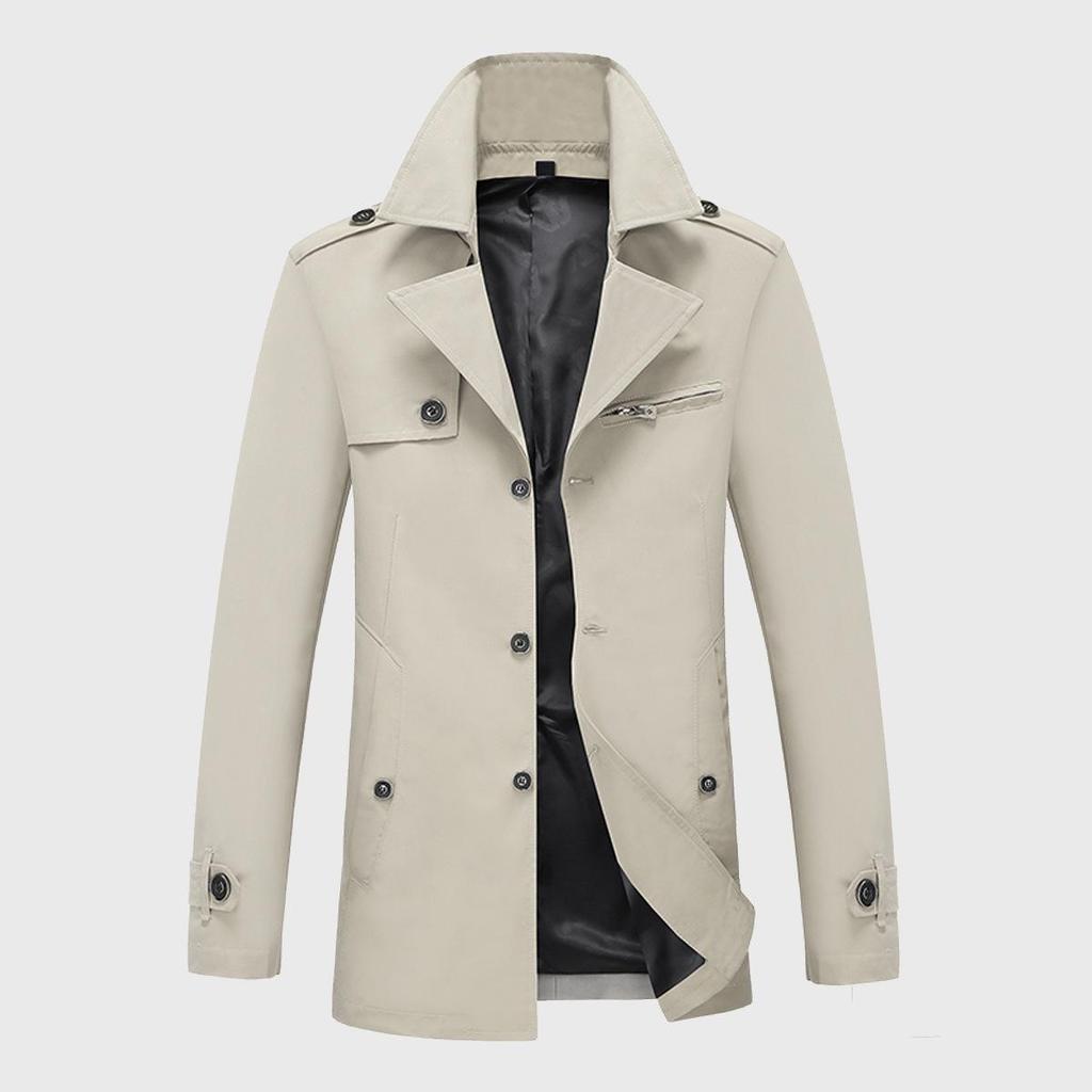Men's High-Grade Mid-Length Casual Windbreaker Lapel Jacket for Spring, Summer, and Autumn