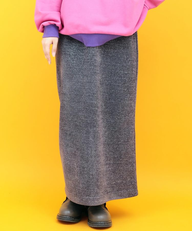 Titicaca Sparkly Mohair Skirt with Elastic Narrow Long Charcoal Free OWJBD963 Orale! Knit-Like Waist, Slit, Skirt, Glitter, Women's, Gray, Size,