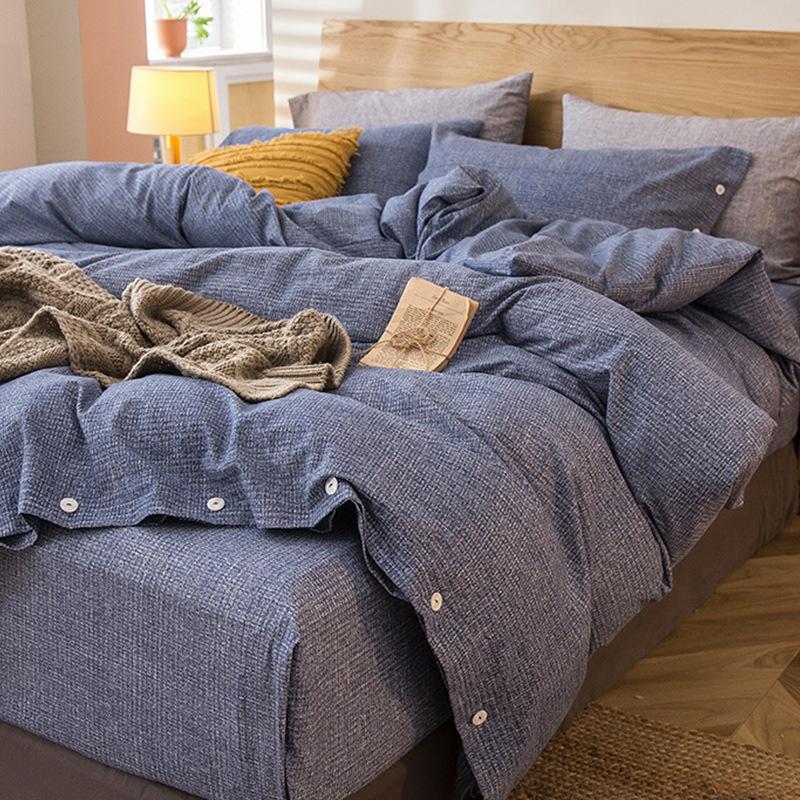 Simple Bed Pure Cotton Polished Four-Piece Cotton Quilt Cover Thickened Warm Bed Sheet 1.8M Double Bed