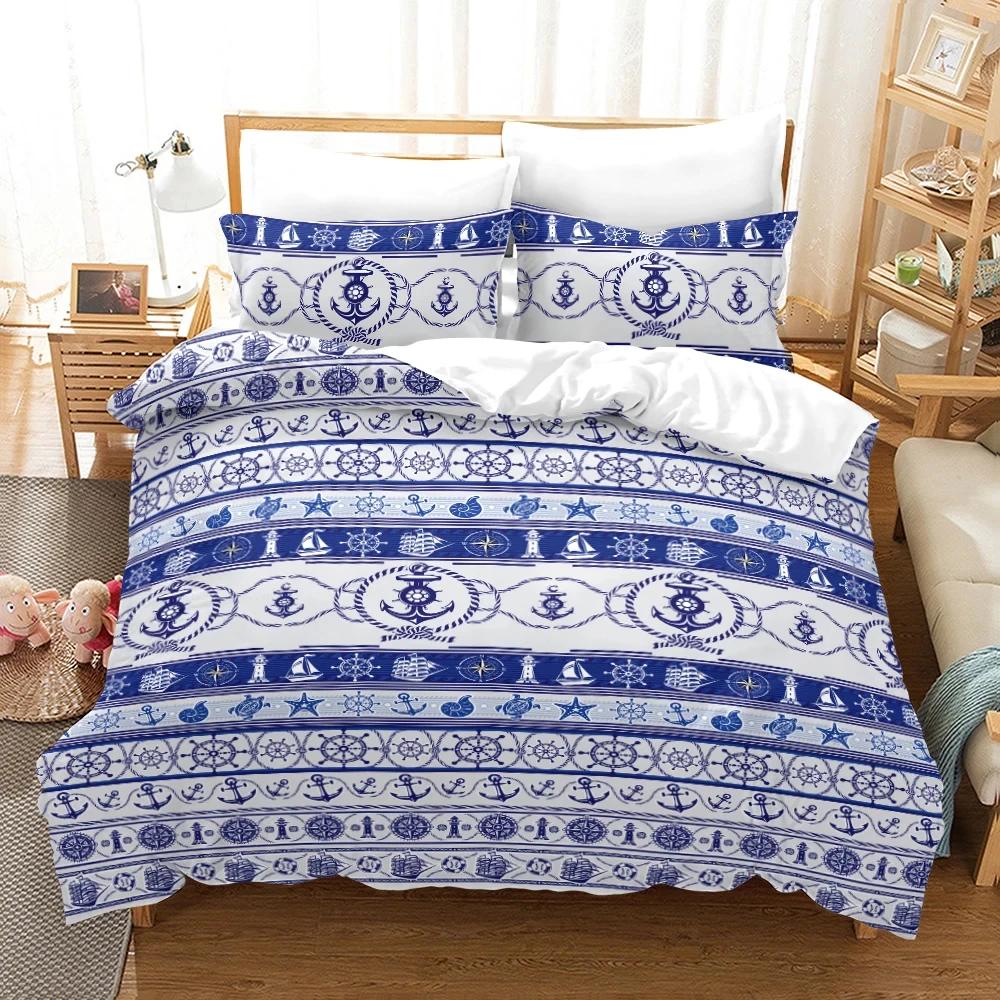 Marine Anchor Pattern Duvet Cover Set Fashion Bedding Set Ultra Soft Quilt Cover and Pillowcases for Boys Teens Boys Bedroom Man