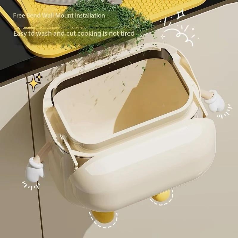 Väggmonterad soptunna Ingen borrning krävs Köksåtervinningskärl Badrum Tecknad hängande soptunna med lock Matavfallskärl