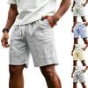 Herrshorts, Casual, Randiga, Linne, Elastisk Midja, Dragsko, Sommar, Strandshorts, Med Fickor, Lös Passform, Bomullslinne Shorts