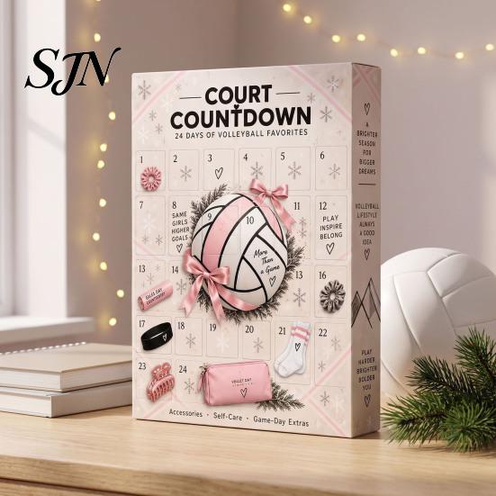 Christmas Countdown Box for Teens Volleyball Girl Advent Calendar, 24-Day Sports Accessories School Team Presents with Hair Ties Charms Socks,