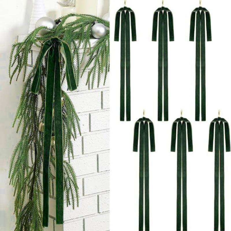 

Vintage Christmas Tree Topper Glowing Velvet Swag Bow Christmas Staircase Bows Decorative Christmas Bows For Staircase Holiday 17cm зелёный