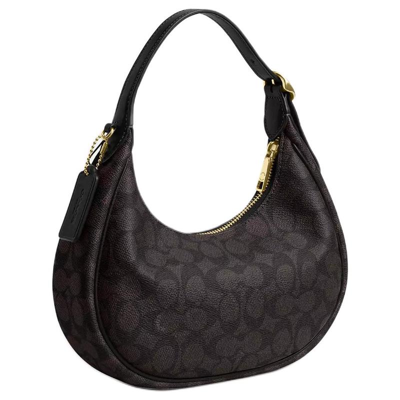 COACH 23 EMILY printed presbyopia coated canvas and smooth leather crescent bag shoulder bag medium size women's dark brown