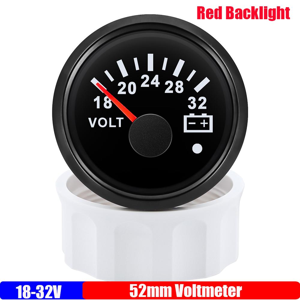 Waterproof IP67 52mm Voltmeter with Alarm Red Backlight 8~16V,18~32V Voltage for Automobile Car Marine Boat Yacht 12V24V Custom