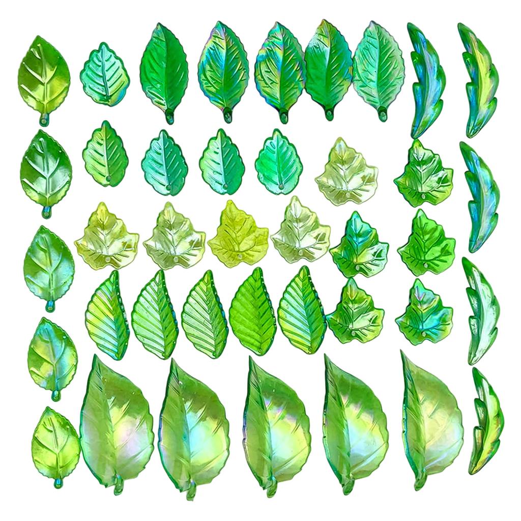 Pack of 40/50/60 Elegant Acrylic Leaf Charms Set Green Decorative Beads With Holes DIY Crafting Jewelry Components