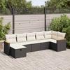 7 Piece Garden Sofa Set with Cushions Black Poly Rattan