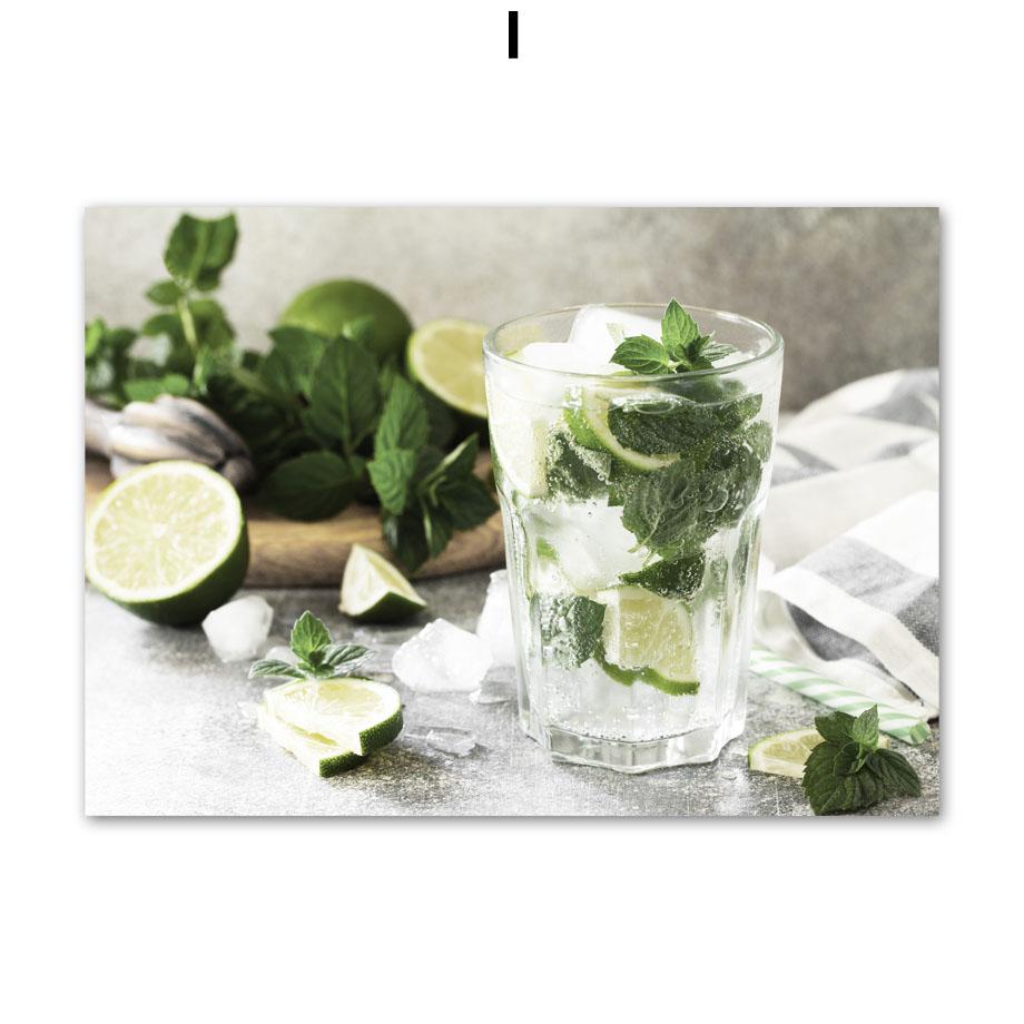Modern Cocktail Lemon Cucumber Posters Prints Drink Mojito Martini Wall Art Canvas Painting for Bar Kitchen Room Home Decoration