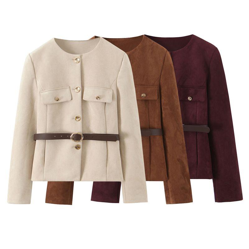 ZA Fall and Winter New Women's Clothing ZR Fashion Wind with Belt Suede Texture Effect Suit Outwear 8741260