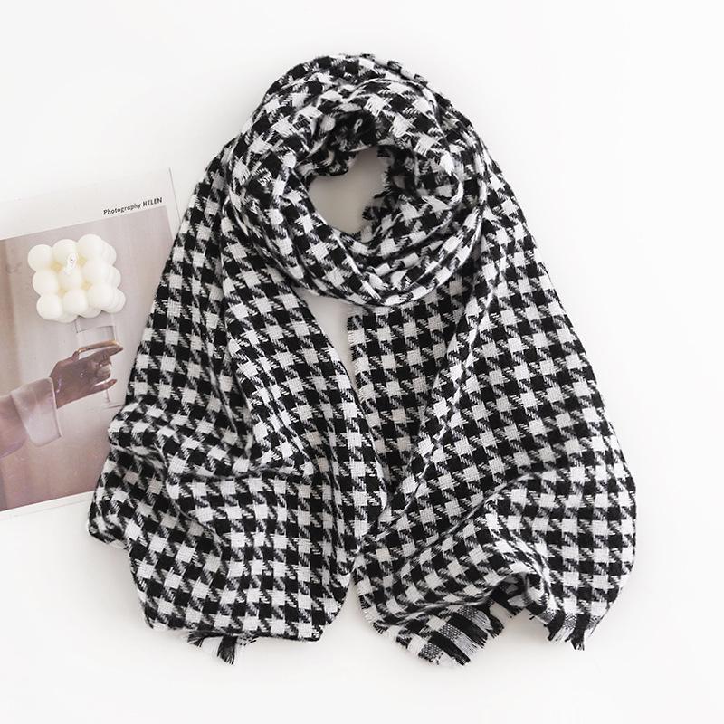 

Женский осенне-зимний шарф из искусственного кашемира с рисунком «Тысяча птиц», модная защита шеи для поездок на работу, защита от холода, элегантный, теплый, темпераментный платок 45*180cm чёрный