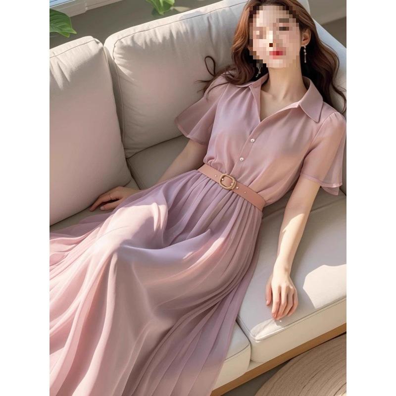 New Summer, This Year's Popular Simple and Generous High-end Purple Chiffon Dress, Women's Long Dress