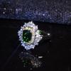 Luxury Open Ring Emerald Imitation Green Gemstone Double Tone Full Diamond Wedding Band for Women