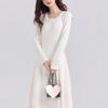 Elegant Pure White Lace Long Dress for Women - Perfect Base Layer for Autumn/Winter 2026, Pair with a Coat