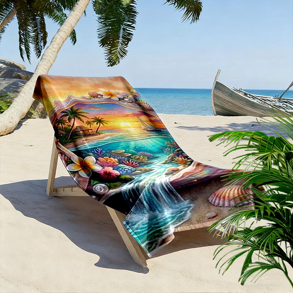 Tropical Sunset Seashell Design Beach towel quick-drying for travel outdoor sports jogging beach and swimming