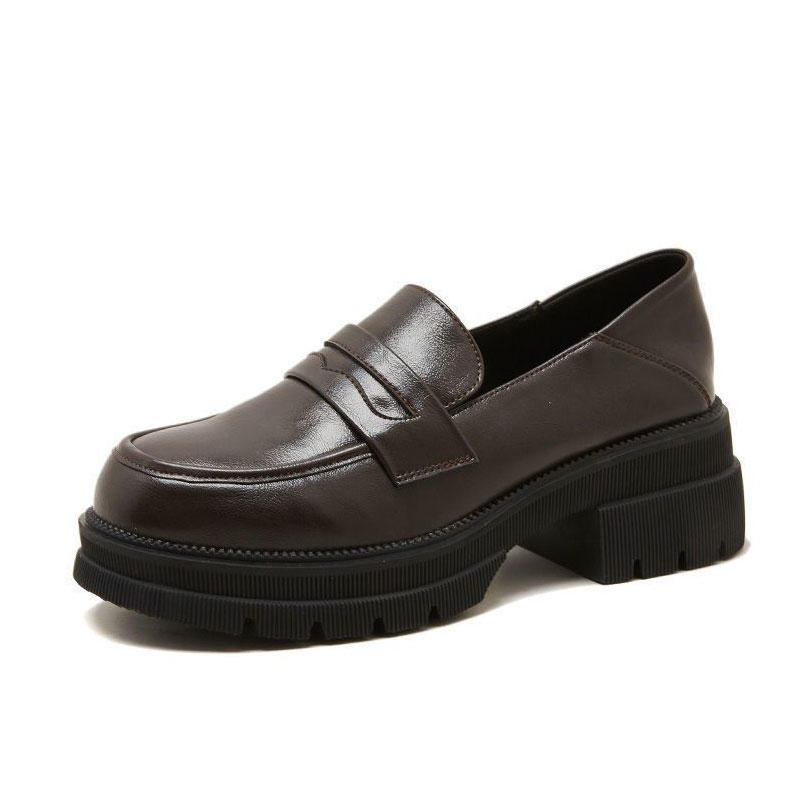 Small leather shoes women's new spring and autumn 2025 thick heel platform loafers British style retro soft leather single shoes women