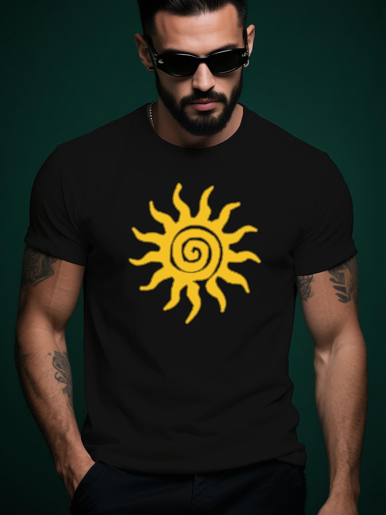 Black with Bold Yellow Sun Graphic - Lightweight Summer Tee for Casual & Formal Outfits - Everyday Essential Streetwear Top T-shirt XL