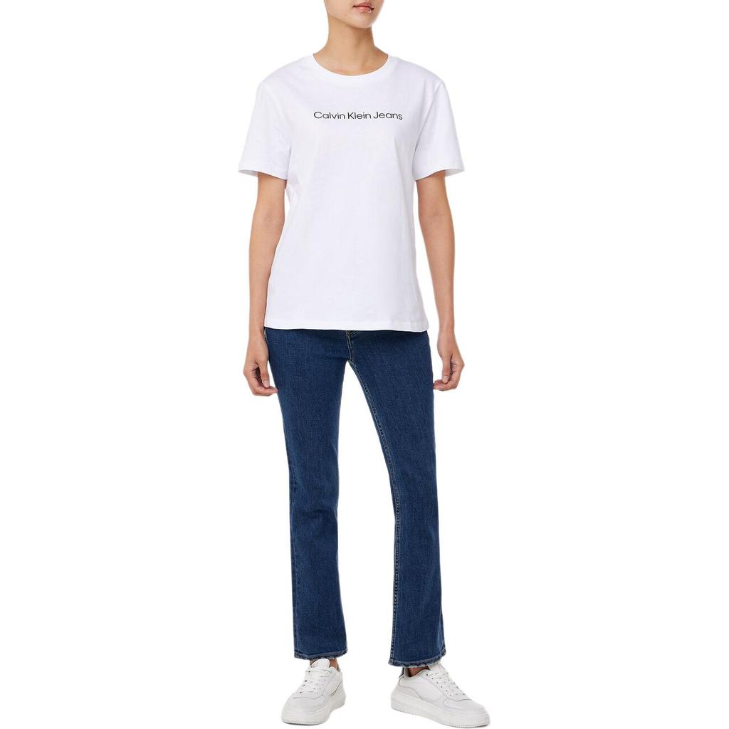 Calvin Klein Maglione con Stampa Lettere Girocollo Manica Corta T-Shirt Top da Donna Bianco 47AB805-YAA