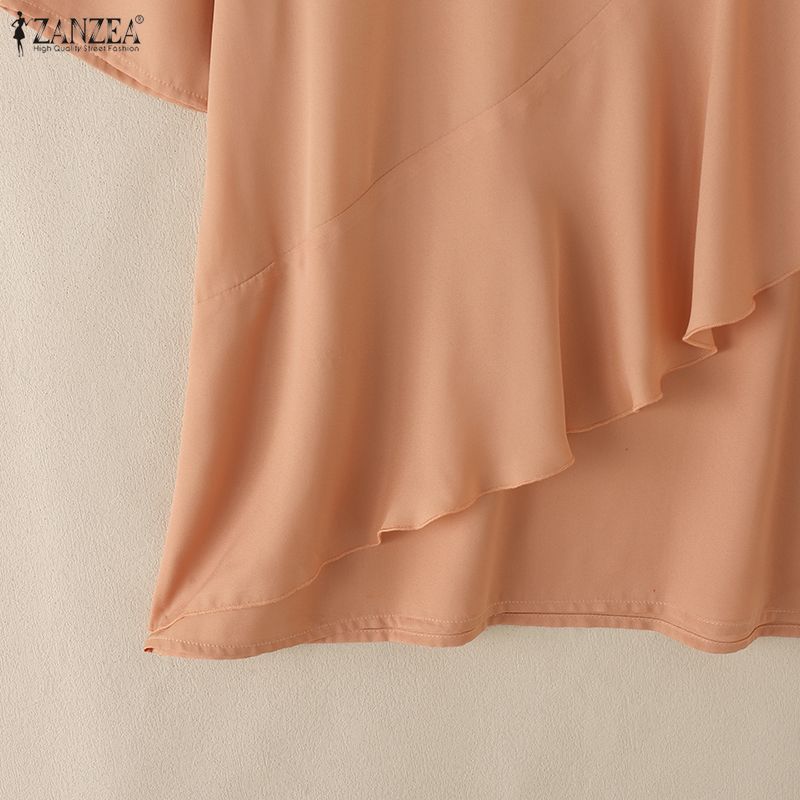 ZANZEA Women Casual Round Neck Solid Color Loose Half Sleeve Blouse