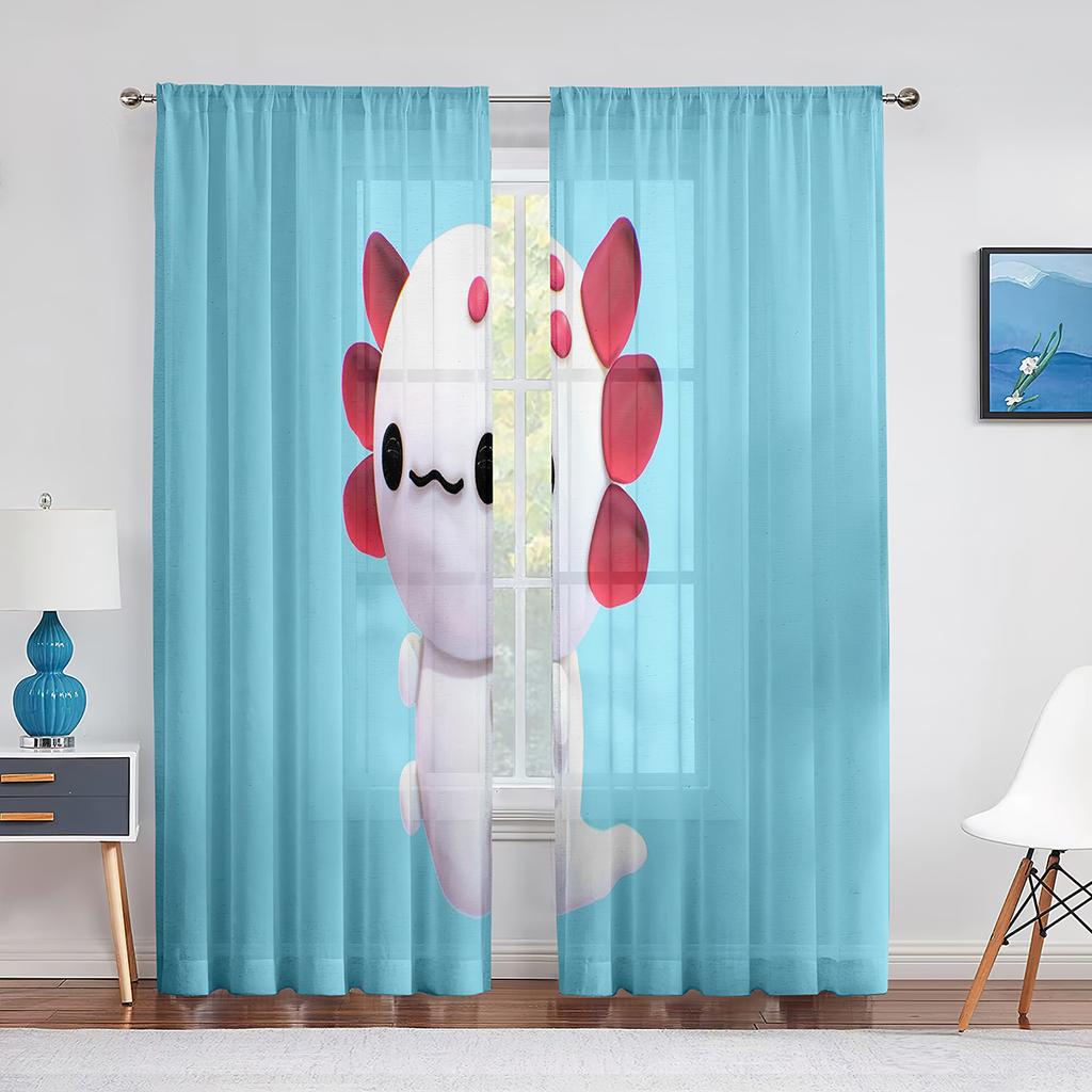Cartoon Watercolor Axolotl with Hat Sheer Voile Curtain Sealife Reptiles Chiffon Tulle Curtains for Living Room Bedroom Drapes