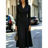 Women Blazer Collar Midi Dress Double Breasted Long‑Sleeve Slim Waist A‑Line Formal Party Dress