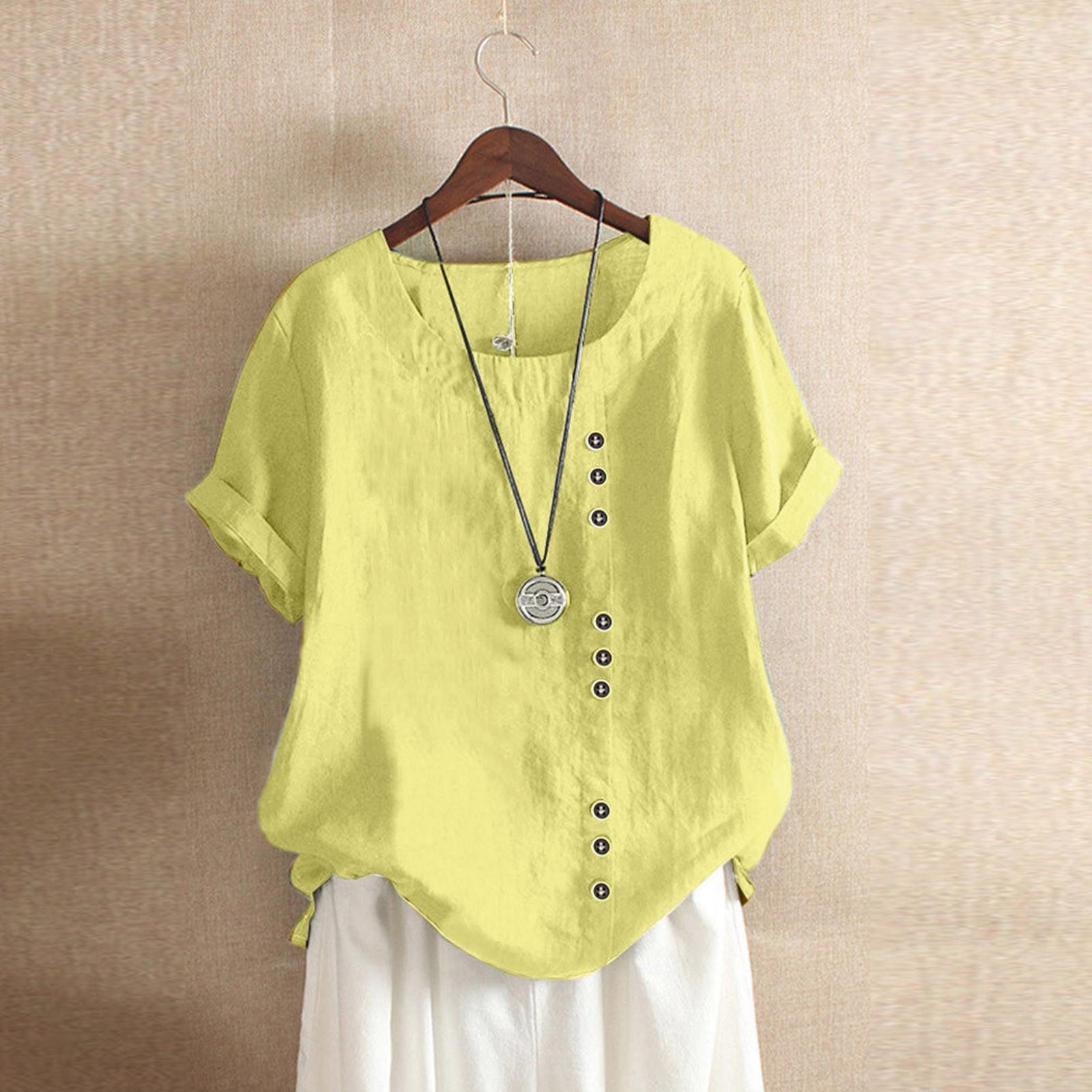 

Женская повседневная свободная льняная футболка на пуговицах больших размеров, повседневная футболка в стиле бохо, блузка, топы XXXL жёлтый