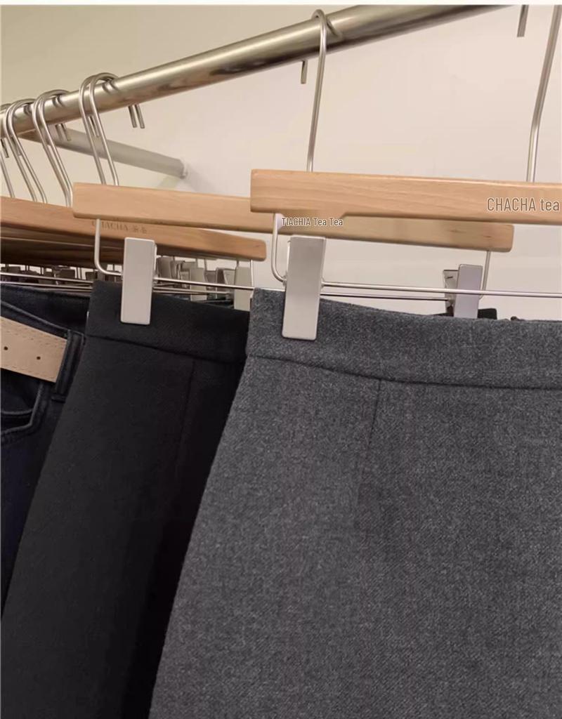 Women's Gray Wool Blend Pencil Skirt: High Waist, Hip-Hugging, Autumn/Winter 2026 Collection