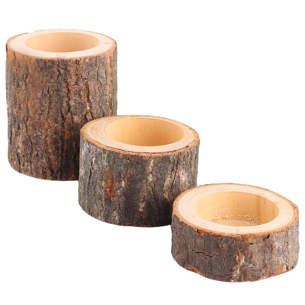 3pcs Set Wooden Candle Stand Tea Light Candle Holders for Rustic Wedding Party Birthday Holiday
